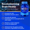 CogniSHIELD brain health supplement bottle with features listed on a blue background